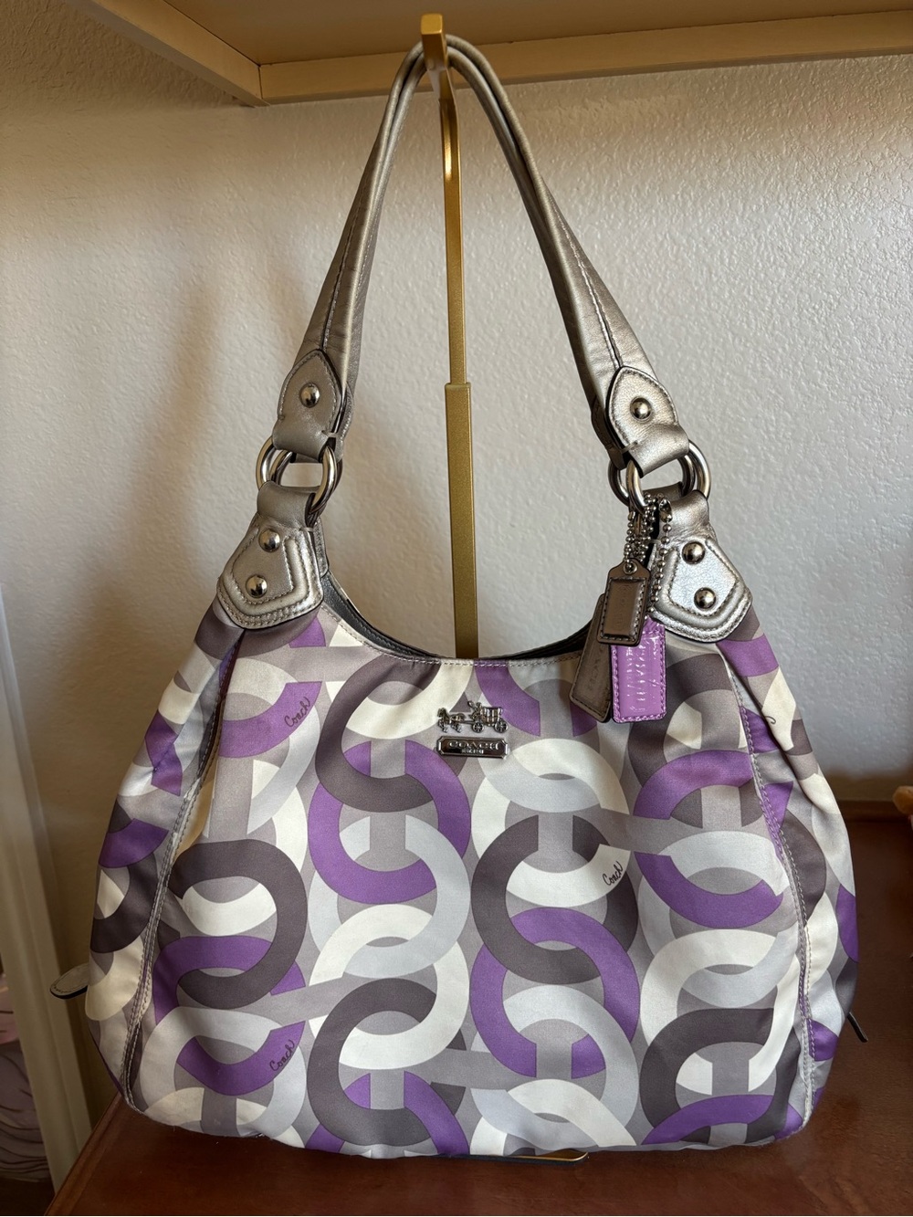 Vintage Coach Purple, Gray and White Hobo Shoulder Bag rare with hang tags